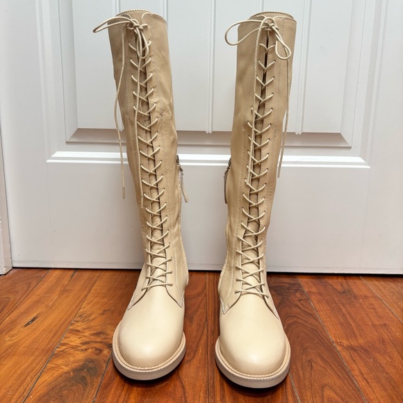 NWOT Sam Edelman Nance Lace-up Boots in Beige 8 - Picture 5 of 13